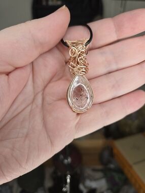 14k Rose Gold Filled Enhydro Double Bubble Wire Wrap Crystal Pendant